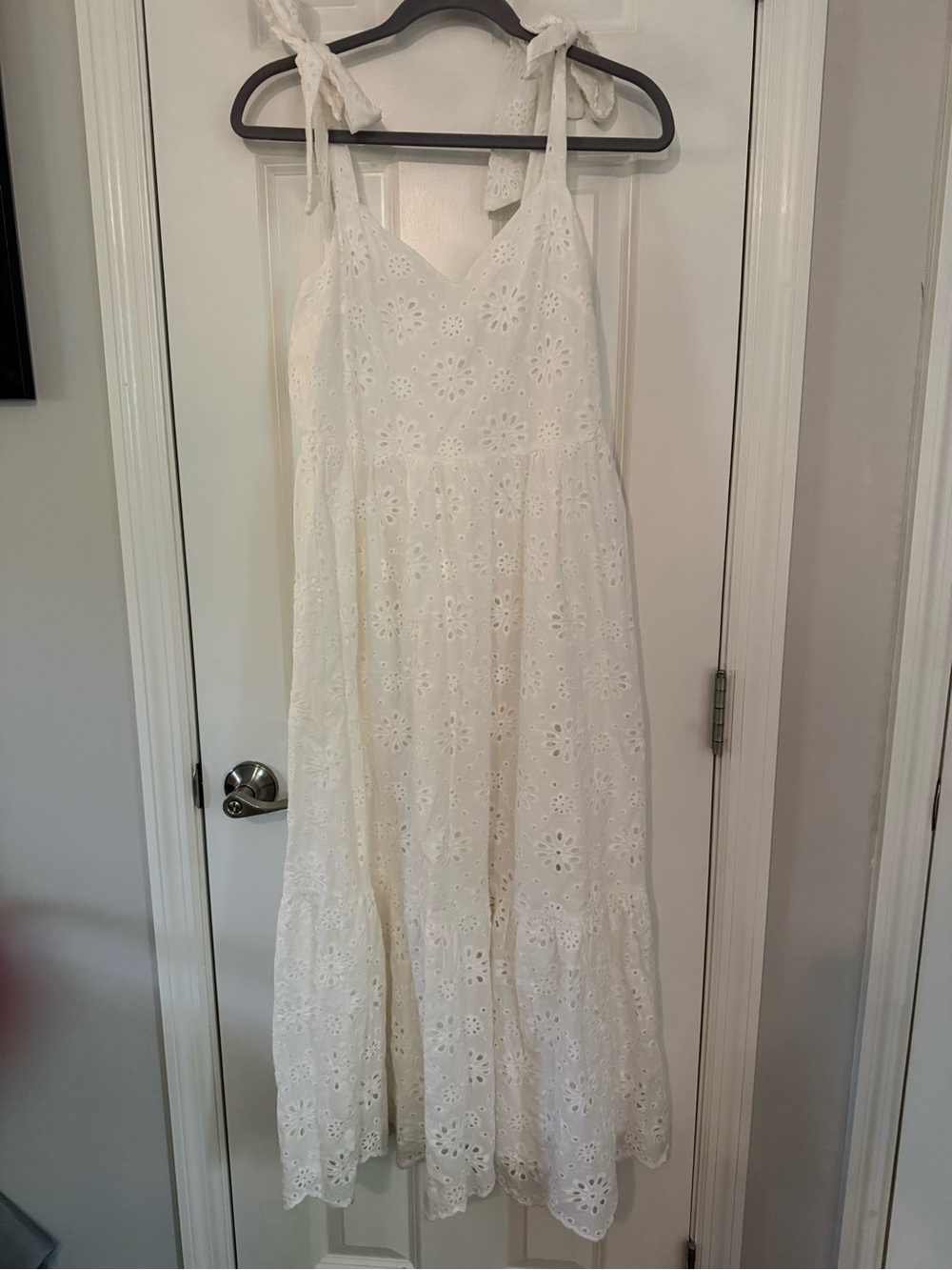 White Eyelet Tie-Shoulder Sundress